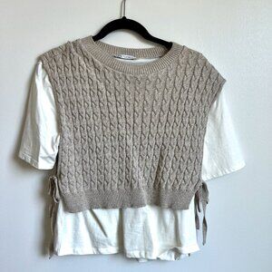 Knitted Cropped Sweater Layered with White Tee